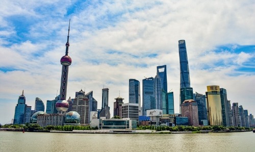 Shanghai skyline with the Huangpu River in the foreground